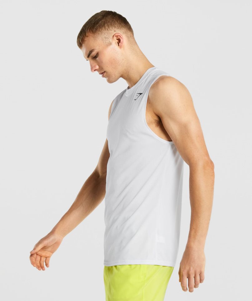 Men's Gymshark Arrival Sleeveless Tanks White | NZ 9DMSGT